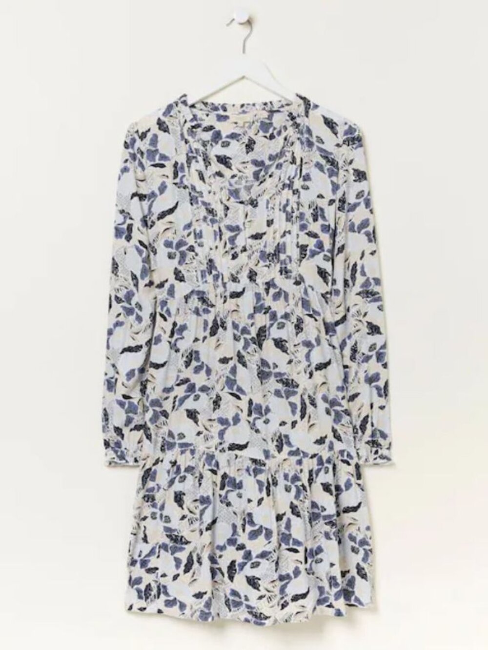 FatFace Cream Neema Batik Flowers Long Sleeve Mini Dress, Size 4